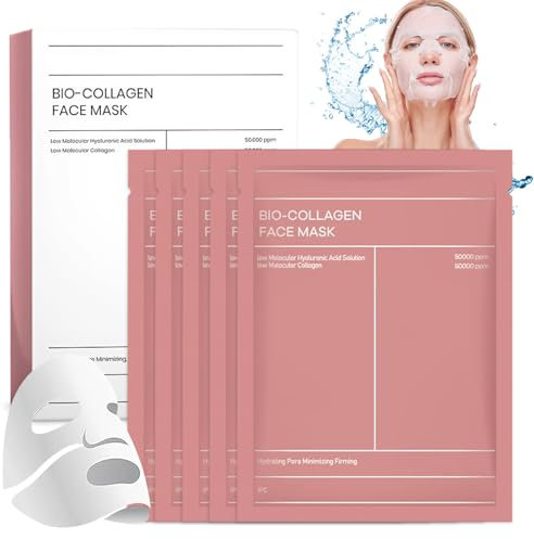5 Piezas Bio Collagen Real Deep Mask, Mascarilla Colageno Facial, Mascarilla Facial Colágeno Noche, Bio Collagen Mask, Cuidado Hidratante y Nutritivo Profundo Iluminar el Color de La Piel