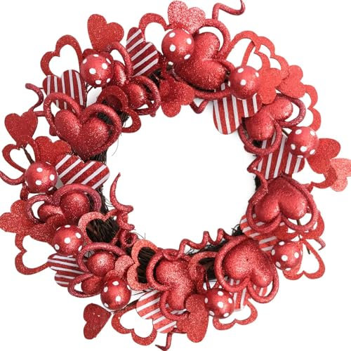 CIR OASES 18-inch Valentine's Day Wreath, Red Sparkling Heart Wreath, Valentine's Day Front door Courtyard Fireplace Cabinet Decoration Festival Party Wedding Birthday Decoration