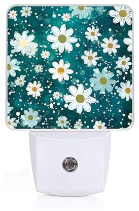 GANTINIR Daisy Flower Night Light, Plug-into Green Glitter Nightlight White LED Lamp, Energy Efficient Decor Desk Lamp for Bedroom Hallway Stairs Bathroom