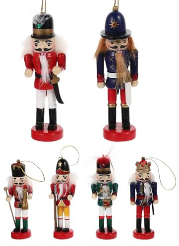BUGUUYO Ensemble De 6 Marionnettes Décoratives Casse-Noisette Colorées De Noël De 12 Cm Marionnettes Artisanales en Bois Décoration Traditionnelle Casse-Noisette