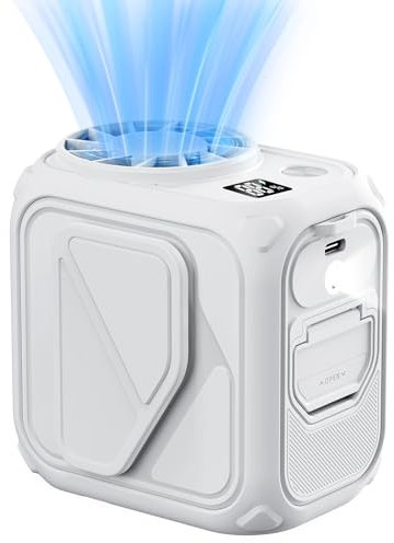 Portable Waist Fan Rechargeable,10000mAh Mini Neck Fan With AI Chip,5 Speeds Strong Airflow,Max 20H Working Time,LED Light,Personal Clip Belt Fan for Outdoor,Traveling,Jobsite(White).