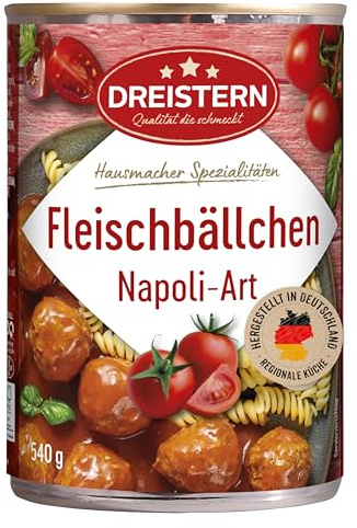 DREISTERN Fleischbällchen 540g I Mit Schweinefleisch in Tomatensauce I Herzhafte Spezialität in recyclebarer Konservendose I Lange Haltbarkeit dank natürlicher Konservierung I Hausmacher Qualität