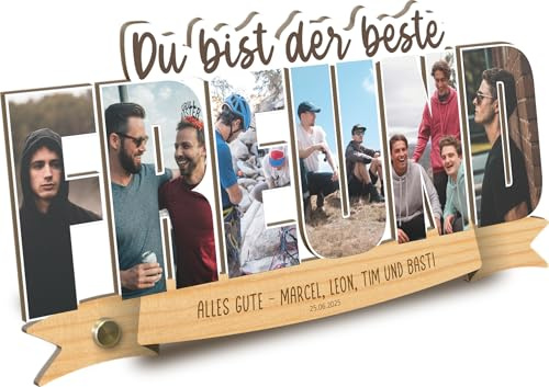 Generisch Freund Geschenk personalisiert - Foto Holzbild opt. mit Sockel - Geburtstagsgeschenk Freund, Bester Freund, Freundschaft
