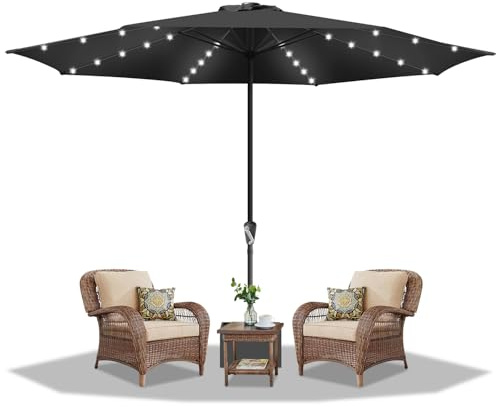 Daromigo Sonnenschirm LED Solar Ø 270 cm Grau mit Kurbel | Ampelschirm Gartenschirm Sonnenschutz, 30° knickbar, UV Schutz 50+ | Kurbelschirm Marktschirm wasserdicht für Garten, ohne Ständer