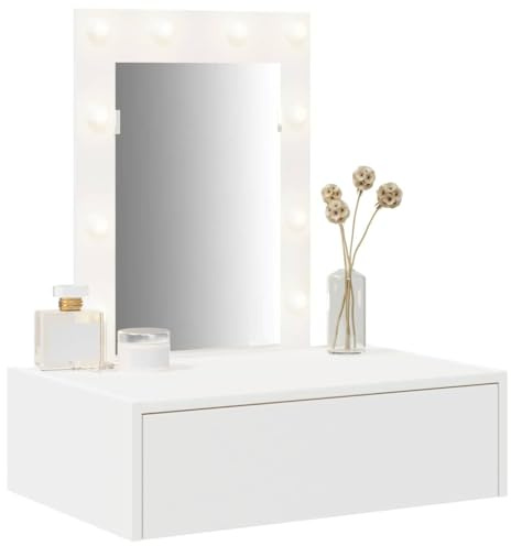vidaXL Tavolo da Trucco Bianco 60 x 40 x 70 cm Legno ingegnerizzato | Ha delle luci LED integrate così puoi vederti bene mentre ti prepari, Perfetto per gli spazi piccoli,