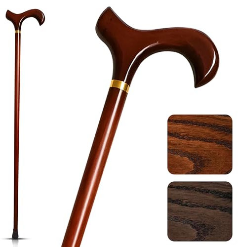 KINEPHARMA Gehstock Holz für Senioren mit Derbygriff 92 cm | Für Körpergrößen von 1,65 bis 1,85 m | Stabiler und Robuster Gehstock für Männer und Frauen | Ergonomischer Holzstock für ältere Mensch