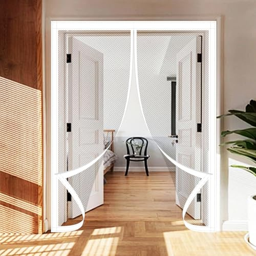 Mosquito Door Net Magnetic 112 x 183 cm Self-Adhesive Fly Screen for Doors Stronger Magnets for Windows Doors Patio, White