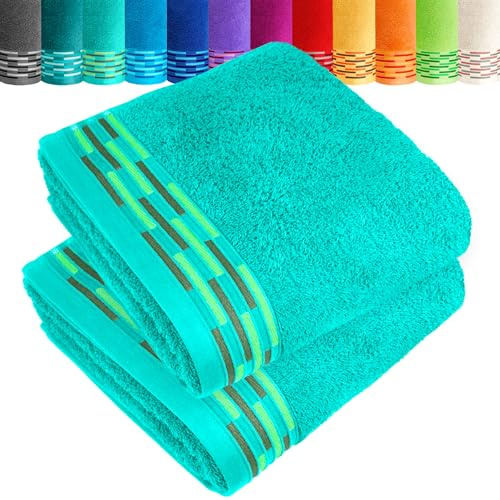 Lashuma 2er Frottee Handtücher Set 50x100 cm Türkis – Meer, Lugano weiche Baumwollhandtuch aus 100% Baumwolle