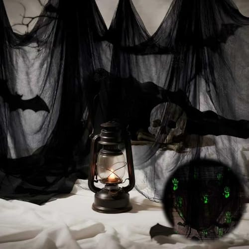 Halloween Tissu Effrayant 500x215cm, Gaze Décorative Lumineuse la Nuit, Décoration Halloween Intérieur Extérieur pour Fête, Maison Hantée, Portes, Fenêtres, Jardin (Noir)