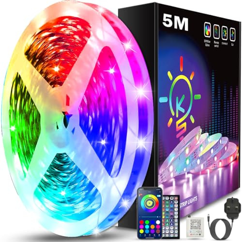 Keepsmile 5M Led Strip Lights Bluetooth Smart App Control Music Sync Color Changing RGB Led Light Strips with Remote,LED Lights for Bedroom Room Home Birthday Decor