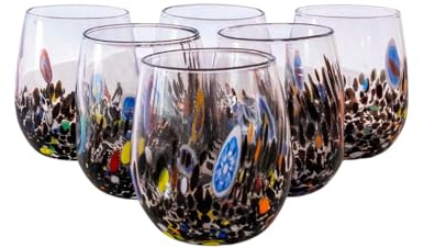 MurArt Bicchieri di Murano.Collezione DREAM. Set 6 Bicchieri da 350 ml.Alt 10,5CM.In Vetro soffiato, Lavorato a Mano artigianalmente. Made in Italy (Nero, Bicchiere 6Pz)