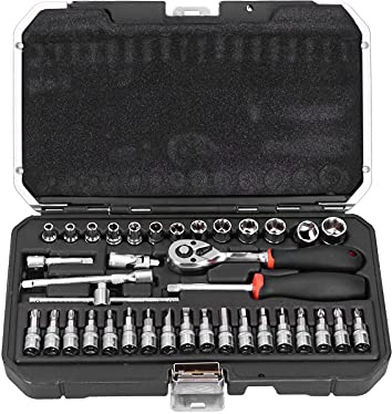 Gearwell Socket Wrench Set, 1 4in Ratchet Repair Tools, 37-Piece Socket Tool Kit, Car Engine Maintenance Tools, Hand Tool Set for Automotive Repair