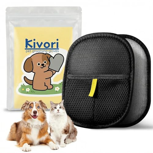 Kivori Pet Grooming Gloves, for Dogs and Cats Hair Removal Reusable Cleaning Brush Electrostatic Fur Mitts for Furniture Bedding Sofa (2PCS)