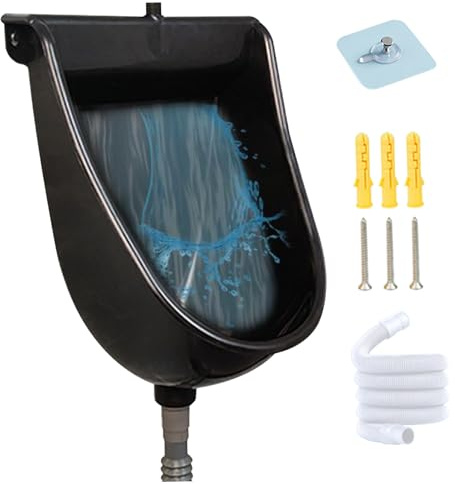 Urinarios sin agua para hombres 12.6x9.5x18.5in urinal de montaje de pared de servicio pesado con manguera de 59 pulgadas anti -obstrucción de plástico para el garaje en el patio trasero uso al