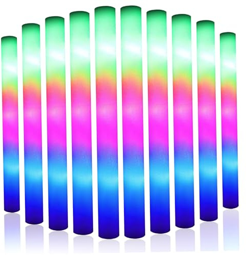 Varillas de espuma LED, varillas luminosas de espuma, 10 unidades, se iluminan con 3 modos, luz LED intermitente colorida que brilla en la oscuridad, recuerdos de fiesta para eventos, fiestas, bo