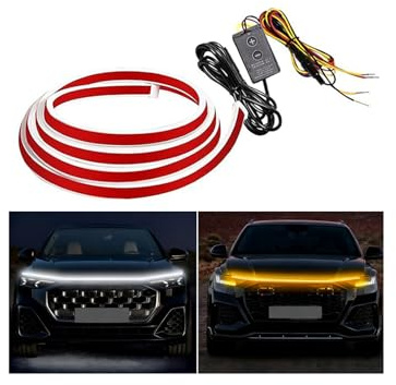 External Automotive LED Bonnet Light Strip, Dynamic Scan Start Bonnet Light Strip, LED Daytime Running Lights With White And Amber Sequential Turn Signals, Suitable For Car (70inches/12V)