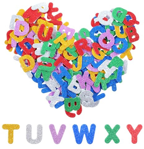Nogeqi 156 Pcs Glitter Foam Letter Stickers Small Self Adhesive A-Z Glitter Foam Alphabet Stickers for DIY Crafts School Project Classroom Supplies Party Decorations, Rich Colors (3.8x3.5 cm)