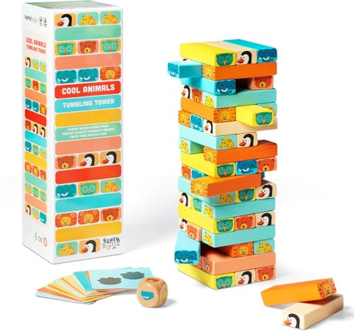 SuperBlocco Torre oscillante in legno di alta qualità, 4 in 1, in legno, giocattolo educativo per bambini dai 3 anni in su, favorisce la concentrazione, le capacità motorie e la coordinazione