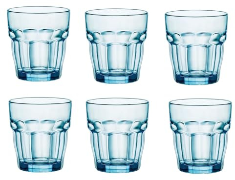 mille idee Set 6 Bicchieri Rock Bar Bormioli Rocco – Vetro Colorato – Bicchieri Acqua e Cocktail – Resistenti (Celeste)
