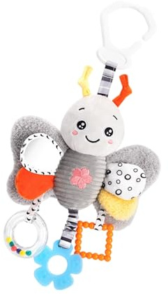 Soft Plush Animal Rattle Infant Bed Mobile with Texture Teether for Baby Calming and Sleep Soothing Auditory Development Infant Sensory Toy Calming Mobile