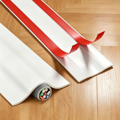 Floor Cord Hider Self Adhesive Prevent Cable Trips, Cord Cover Extension Cable Management Strip Protector Concealer Channel for Wires Wall Homes Offices(White,3M)