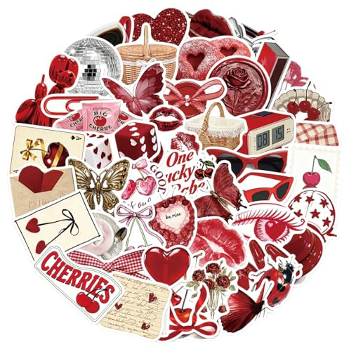 NHPY 50 Pezzi Y2K adesivi stickers aesthetic eleganti adesivi per computer portatili bottiglie d'acqua moto e altro ancora design hip hop e graffiti per bambini e adulti（Rosso）