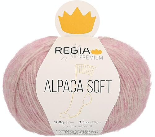 REGIA Premium Alpaca Soft 9801631-00030 rosé meliert Handstrickgarn, Sockengarn, 100g Knäuel