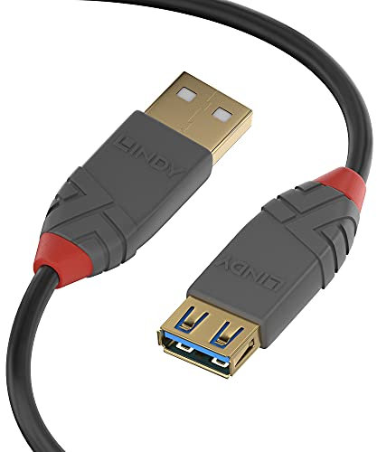 LINDY USB 3.2 Type A Extension Cable, Anthra Line - Black, 3m