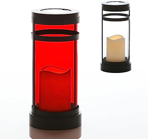 Schlaraffenland LED Outdoor Grablaterne ARIMO Solar | 12x12x26 cm | schwarz-rot / Glas-Metall | Grablaterne für Friedhof und Urnengrab | Grablampe mit Solarbetrieb | Wetterfeste Grablampe |