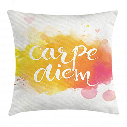 ABAKUHAUS Amarillo Y Negro Funda para Almohada, Carpe Diem Arte, con Cremallera Escondida Lavable Estampa en Ambos Lados, 40 x 40 cm, Maravilla Amarilla Rosa