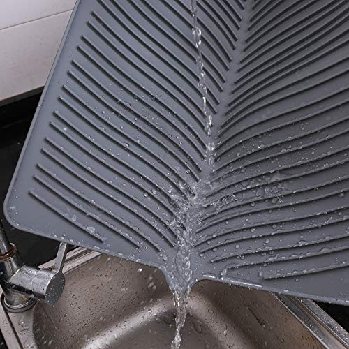 Yacee 100% Waterproof BPA Free Silicone Dish Drying Mat - 24 x 18 x 0.3 Large Drainer Mat Protection Heat Resistant Trivet Counter Top Mat Sink Non Slip Dish Draining Mat Dish Washer Safe(XL, Gray)