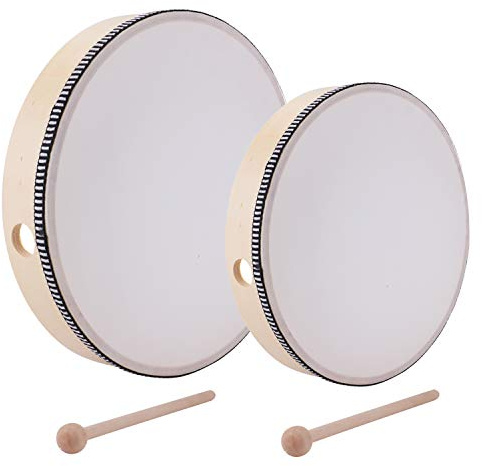 Foraineam Tambor de madera de percusión de tambor de mano de 10 pulgadas y 8 pulgadas con palillo de tambor
