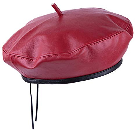 Samtree Klassische französische Baskenmütze aus PU-Leder für Damen, verstellbar, einfarbig, Künstler-Malerkappe, 1-Rot, 1
