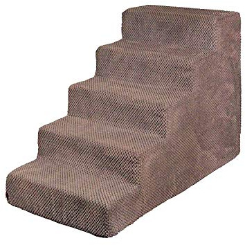 BOUTIQUE ZOO Hundetreppe 50 cm hoch | Katzentreppe Haustiertreppe | 5 Stufen | Hunde Katzen Haustier | für Bett und Auto | Trepp für kleine Hund | Plüschbezug | Farbe: Braun