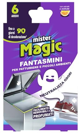 Mister Magic, Zero Odori per Pattumiere e Piccoli Ambienti, Pratici Adesivi per la Rimozione dei Cattivi Odori, con Estratti di Agrumi