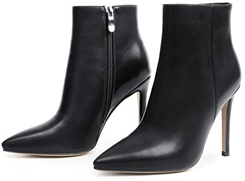 HECATER Ankle Boots for Women 4IN Pointed Toe Booties, Black Matte, 7.5