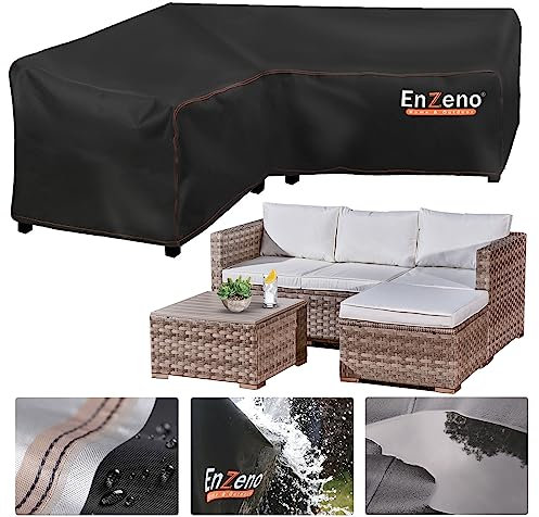 Enzeno Garden Furniture Covers waterproof, 420D Oxford Fabric L-Shape Garden Sofa Covers, Rattan Corner Sofa Cover, outdoor corner sofa cover with Waterproof Tape (215x215x87cm)