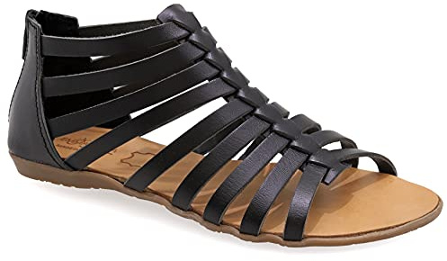 Emmanuela höga ankelsandaler i antik grekisk stil, gladiatorsandaler i läder, sandaler med öppna tår och dragkedja på baksidan av överdelen, svart, 39 EU