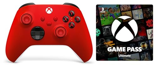 Xbox Manette sans Fil – Pulse Red + Game Pass Ultimate - 3 Mois Abonnement | Series X, Series S, One, Windows 10 & 11, Android et iOS