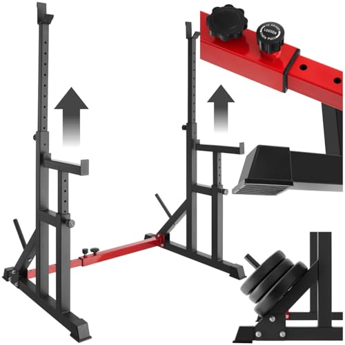 tectake® Rack de Squat Repose barre musculation, Réglable en hauteur et largeur, Cadre en acier et Supports de sécurité, Charge max 120 kg, Rack musculation Support pour Barre Haltères, Fitness, Sport