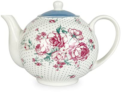 ISABELLE ROSE Tetera de porcelana JULIA de porcelana blanca con rosas rosas 1L