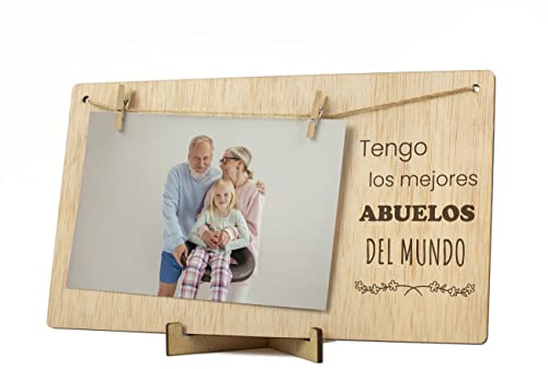 CONTRAXT Marco fotos regalo abuelo abuela. Portafotos con pinza de madera natural 10 x 15 regalos originales abuelos día del mejor abuelo te quiero abuela regalo original cumpleaños (Abuelos ES)
