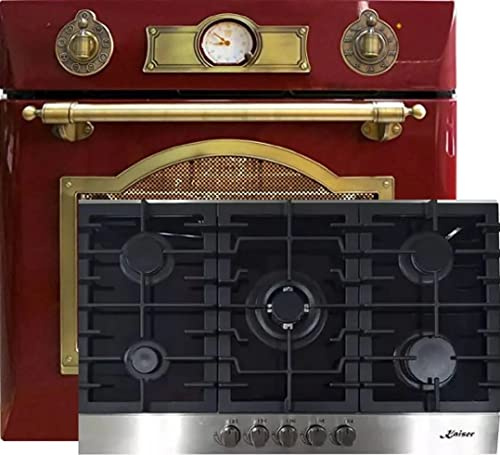 Kaiser Gas Herd Set EH 6355 RotEm + KCG 9386 Turbo, Elektro Backofenset, Autark, 79L, Einbau Backofen, 8 Funktionen + Glaskeramik Gaskochfeld 90 cm, WOK, Gas Herd, Propan/Erdgas/Fl.Gas