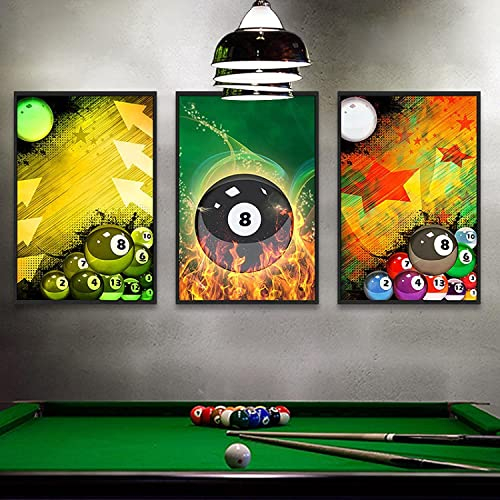 WMHHN Leinwand Kunstwerk 3 Stück 60 x 80 cm Rahmenlos Aquarell Billard Poster und Druckbild Wohnzimmer Bar Club Billard Club Home Decor Poster