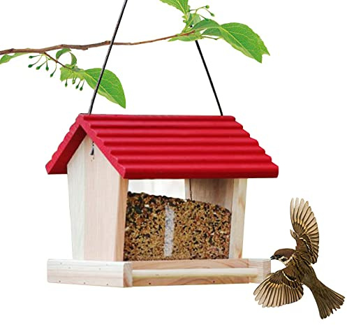 Vogelfutterspender Holz Wetterfest, Vogelfutterhaus Zum Aufhängen, Futterspender Wildvögel Hängend, Futterstation Vögel Fenster Bausatz, Futterstation Vogelhaus für Natur Garten Ständer mit Ablaufloch