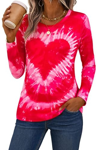 Valentines Shirt Tie Dye Heart Long Sleeve Shirt Lover Crewneck Top