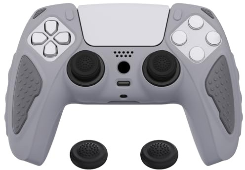 PlayVital Silikonhülle für PS5 Controller, Anti-Rutsch Schutzhülle Case | Weiches Gummi, rutschfeste Griffe, Schutz-Skin, Grips für PS5 Controller, Ritter Edition, Metallic-Grau & Dunkel-Grau