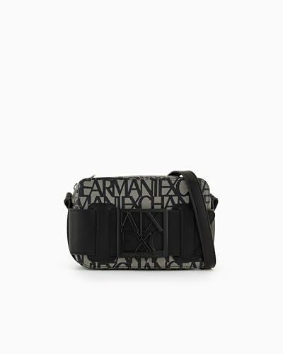 Armani Exchange Logo Placket Top Zip Camera Crossbody Bag, Funda para cámara para Mujer, Beige/Black, Einheitsgröße