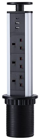 Pull Pop Up Power Sockets for Kitchen Worktops Electrical Plug Socket with 1 Type-C & 2 USB Charging Ports, Black