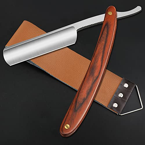 Straight Razor With Strope - Professional Straight Edge Barber Premium Stainless Steel Shaver With Shaving Strop for Men Home & Salon Grooming Using (NO.147)